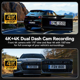 Dash Cam Front and Rear, 4K+4K Full HD Car Camera, 3" IPS Screen, 128GB Card, Built-in 5G Wi-Fi GPS, G-Sensor, Night Vision, Loop Recording, 24H Parking Mode